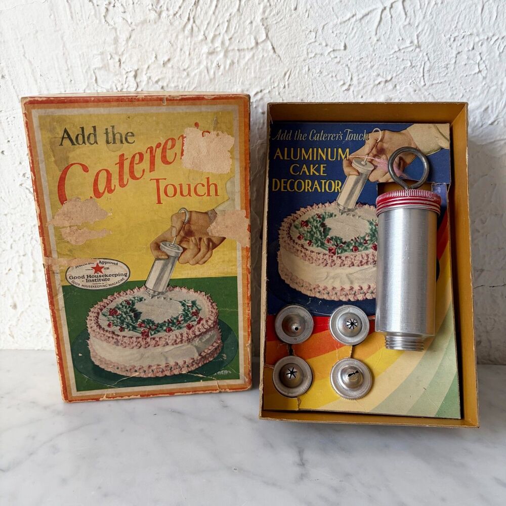 Vintage Add the Caterer's Touch Aluminum Cake Decorator Set 4 Tips No 2804